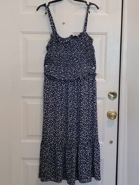 Sienna Sky Womens Navy Floral Maxi Dress with White Ditsy Floral Print Sz Large